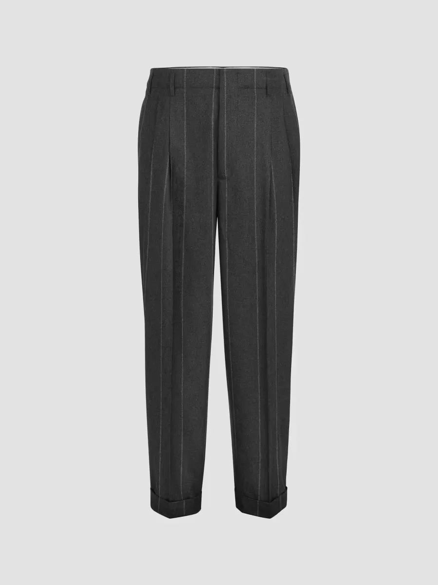 Wool, Silk and Cashmere Chalk Stripe Flannel Trousers