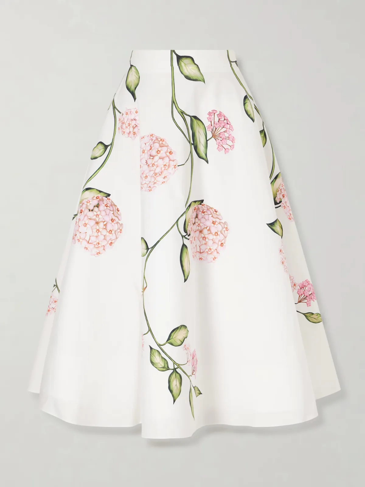 - Porcelain Floral-print Stretch Cotton-poplin Midi Skirt -