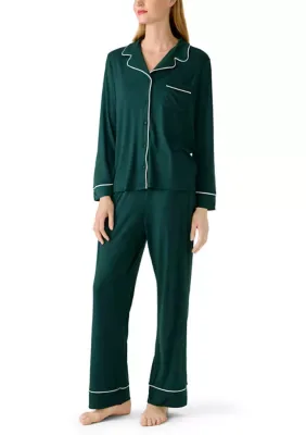 Notch Collar Long Sleeve Top and Pants Pajama Set