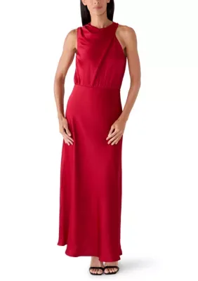 Sleeveless Cowl Neck Mixed Media Maxi Gown