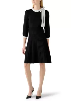 Long Sleeve Bow Mock Neck Sweater Dress