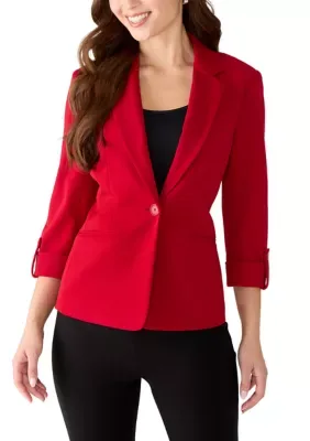 AK Anne Klein One Button Roll-Tab Sleeve Blazer