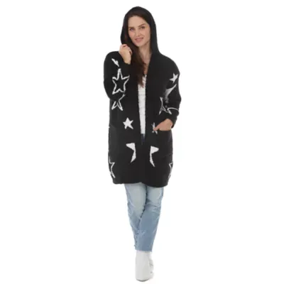 Star Print Hooded Plush Hooded Cardigan
