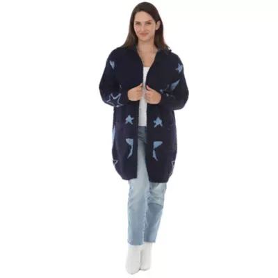 Star Print Hooded Plush Hooded Cardigan