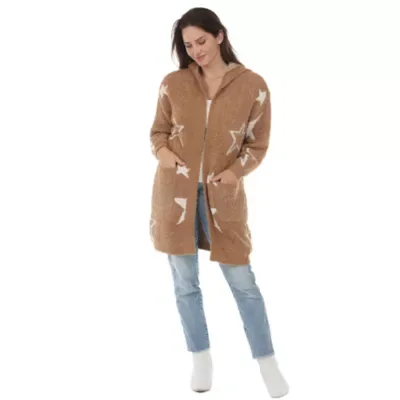 Star Print Hooded Plush Hooded Cardigan
