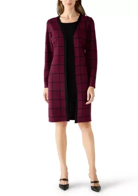 Leonard Twofer Knit Windowpane Sweater Dress