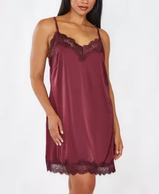 Marley Lace Trimmed Stretch Satin Chemise Nightgown