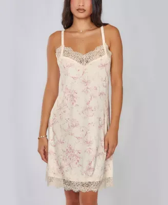 Antoinette Brushed Knit Toile Print Chemise in Lace Trim