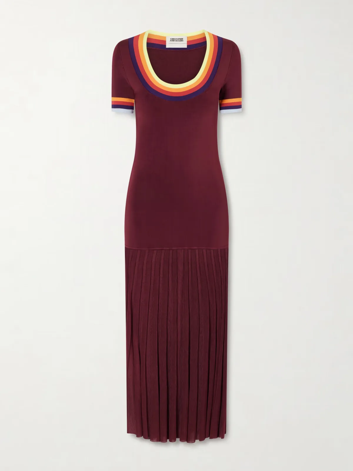 - Saucer Pleated Striped Jersey Midi Dress -