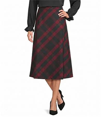 Holiday Plaid Pull-On Ponte Maxi Skirt
