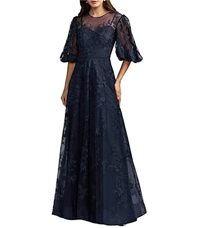 Mac Duggal Embroidered High Neck A-Line Evening Dress