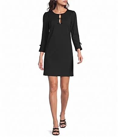 Leyland Crew Neck 34 Sleeve Rhinestone Bow Shift Dress