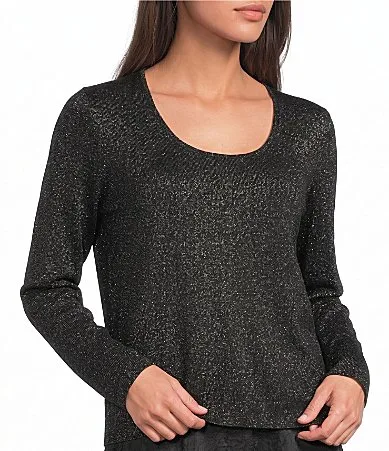 Wool Lurex Metallic Scoop Neck Long Sleeve Sweater