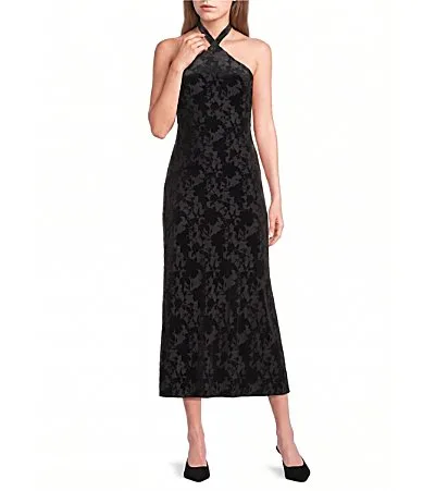 B. Darlin Sleeveless Halter-Neck Flocked Midi Dress