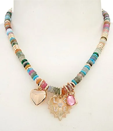Anna & Ava Semi Precious Beaded Mixed Charm Short Pendant Necklace by Anna & Ava