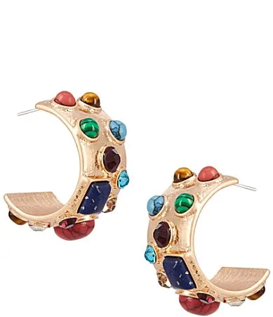 Mixed Stone Hoop Earrings by Southern Living