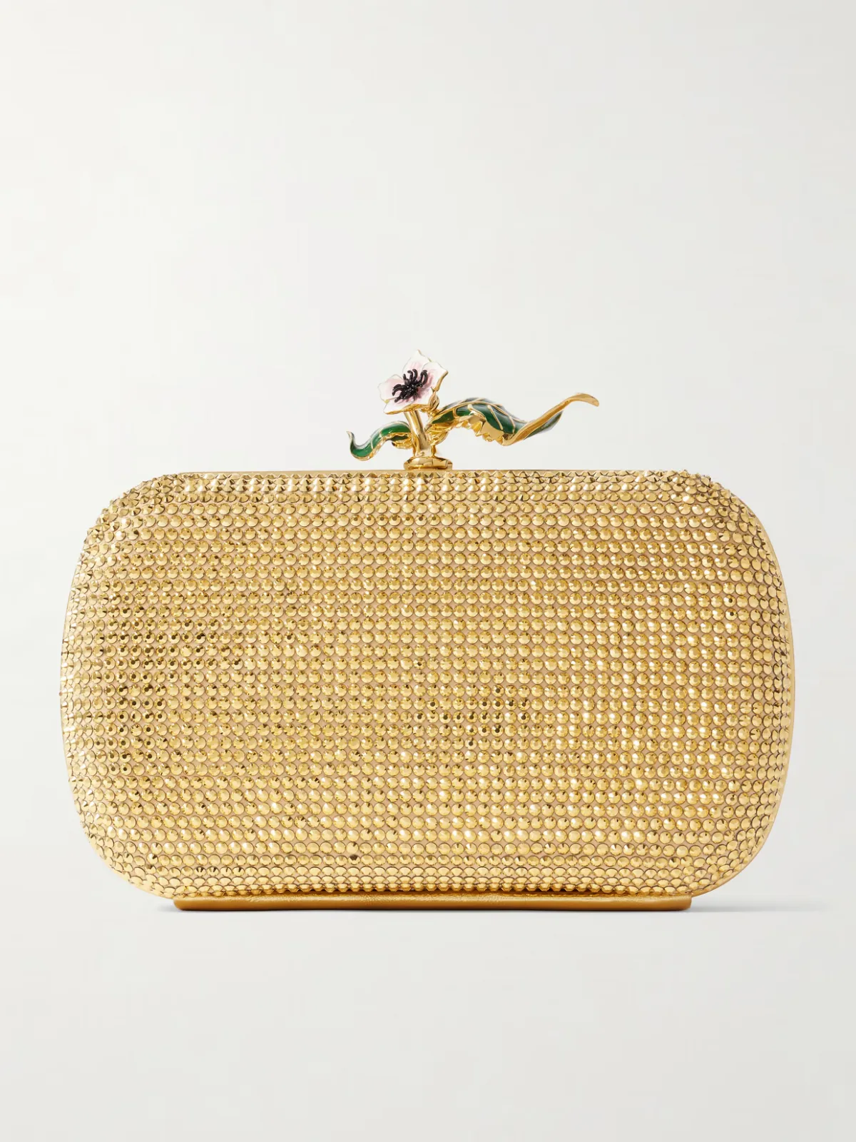 - Knot Embellished Metallic Leather Clutch -