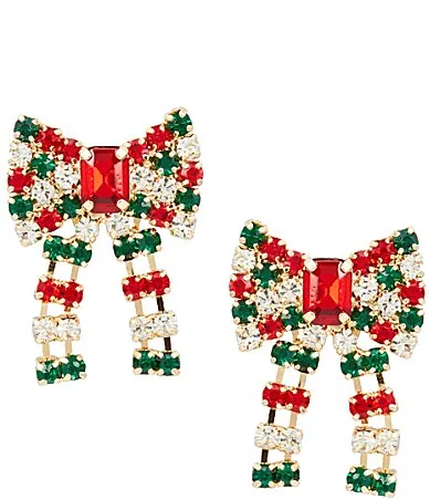 Red Christmas Bow Drop Earrings