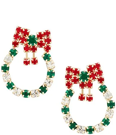 Holiday Rhinestone Wreath Stud Earrings