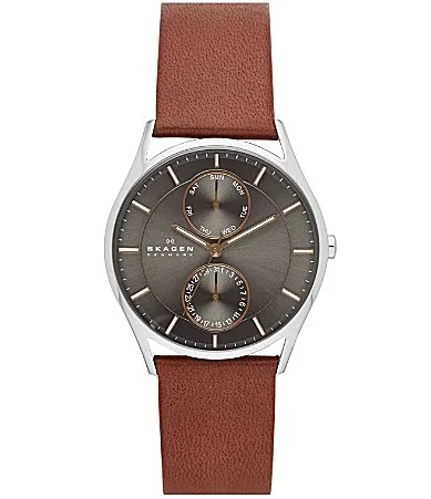 Holst Multifunction Leather Strap Watch by Skagen