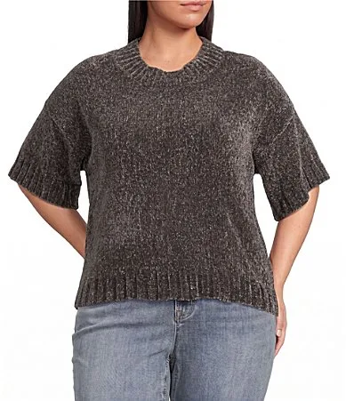 Chenille Crew Neck Short Sleeve Broom Sweater