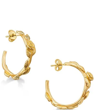 Long Stemmed Rose 14K Gold Hoop Earrings by James Avery