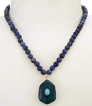 Semi Precious Beaded Stone Drop Short Pendant Necklace by Anna & Ava