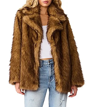 Kindra Oversized Collar Long Sleeve Faux Fur Coat