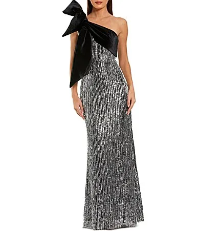 Mac Duggal One Shoulder Embellished Sequin Gown