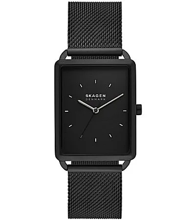 Hagen Quartz Three-Hand Black Stainless Steel Mesh Bracelet Watch by Skagen