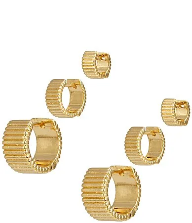 Waterproof Ribbed Huggie Hoop Earring Set by Anna & Ava