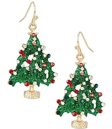 Glitter Christmas Tree Drop Earrings