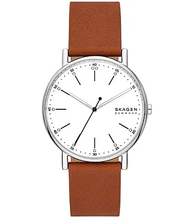 Signature Quartz Three Hand Leather Strap Watch by Skagen