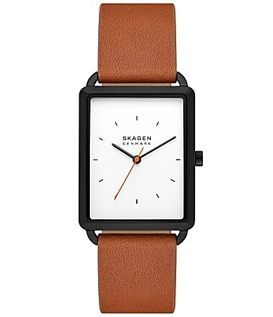 Hagen Quartz Three-Hand Leather Strap Watch by Skagen