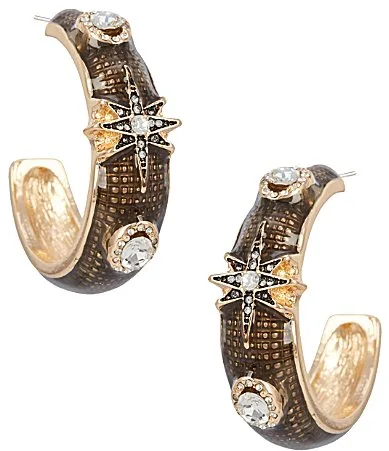 Enamel Pave Resin Star Hoop Earrings