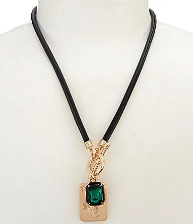 Faux Leather Mahjong Tile Square Short Pendant Necklace by Southern Living