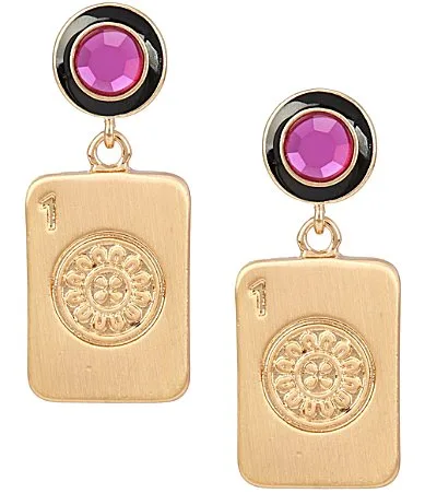 Mahjong Tile Round Stone Post Drop Earrings by Southern Living