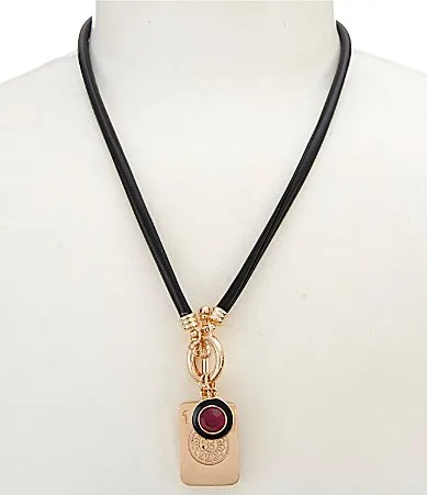 Faux Leather Mahjong Tile Round Short Pendant Necklace by Southern Living