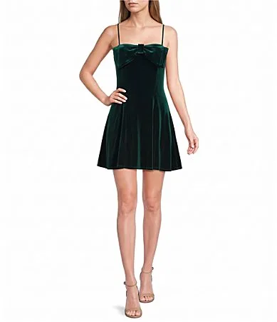 Velvet Bow Front Fit and Flare Dress