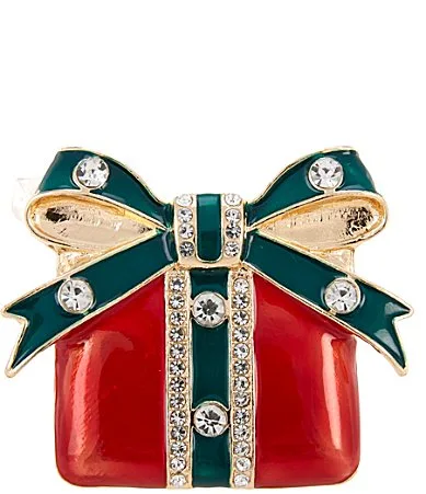 Holiday Rhinestone Present Pin by Merry & Bright