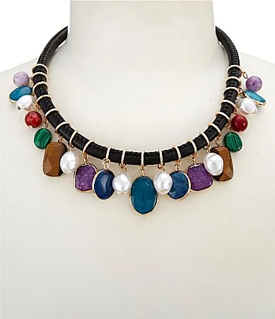 Faux Leather Cord Stone Charm Collar Necklace by Southern Living