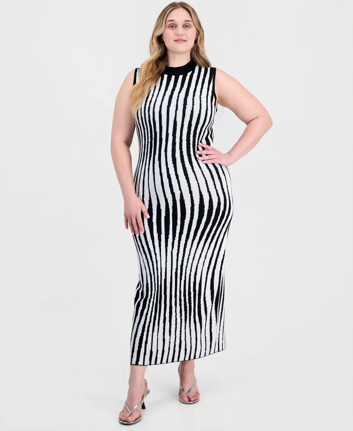 Sleeveless Mock Neck Jacquard Maxi Dress by Full Circle Trends