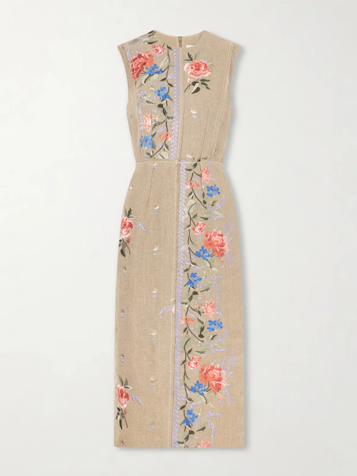 - Embroidered Linen-canvas Midi Dress -