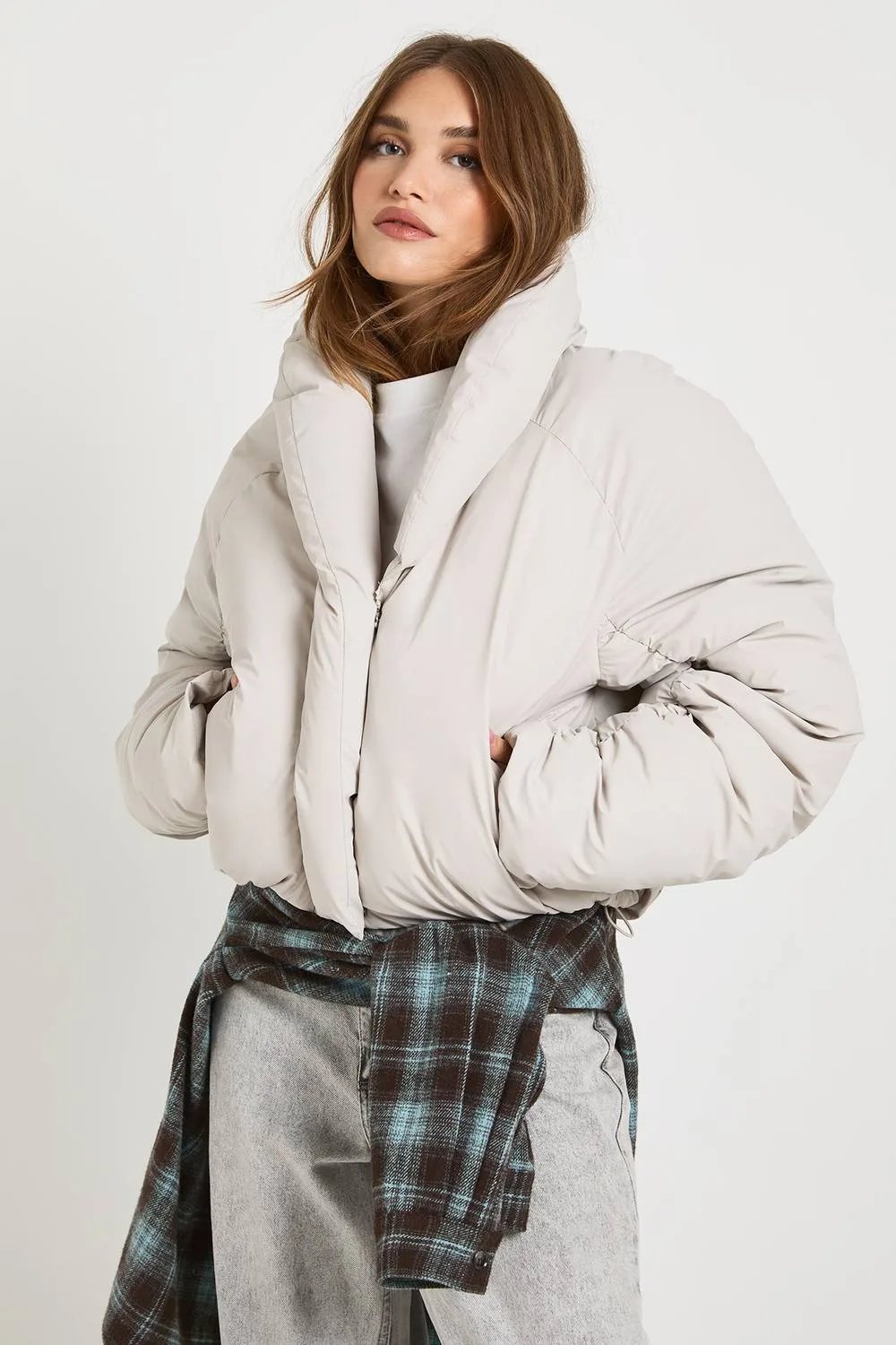 Cropped Puffer Jacket - Stone