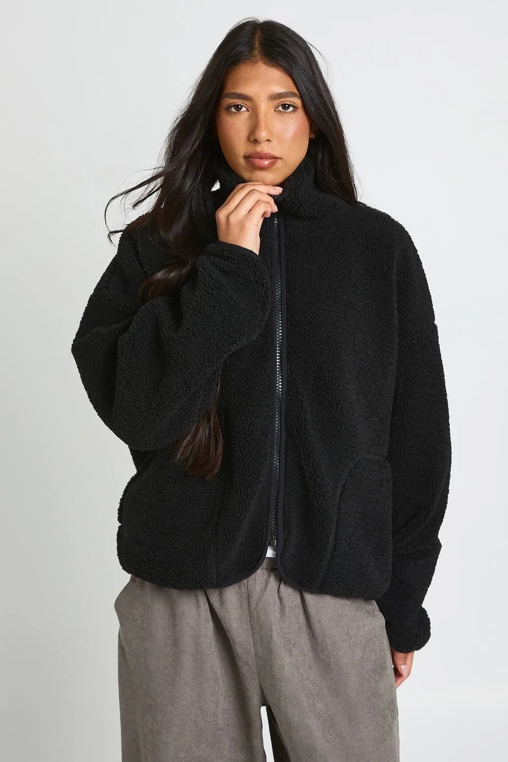 Funnel Neck Teddy Jacket