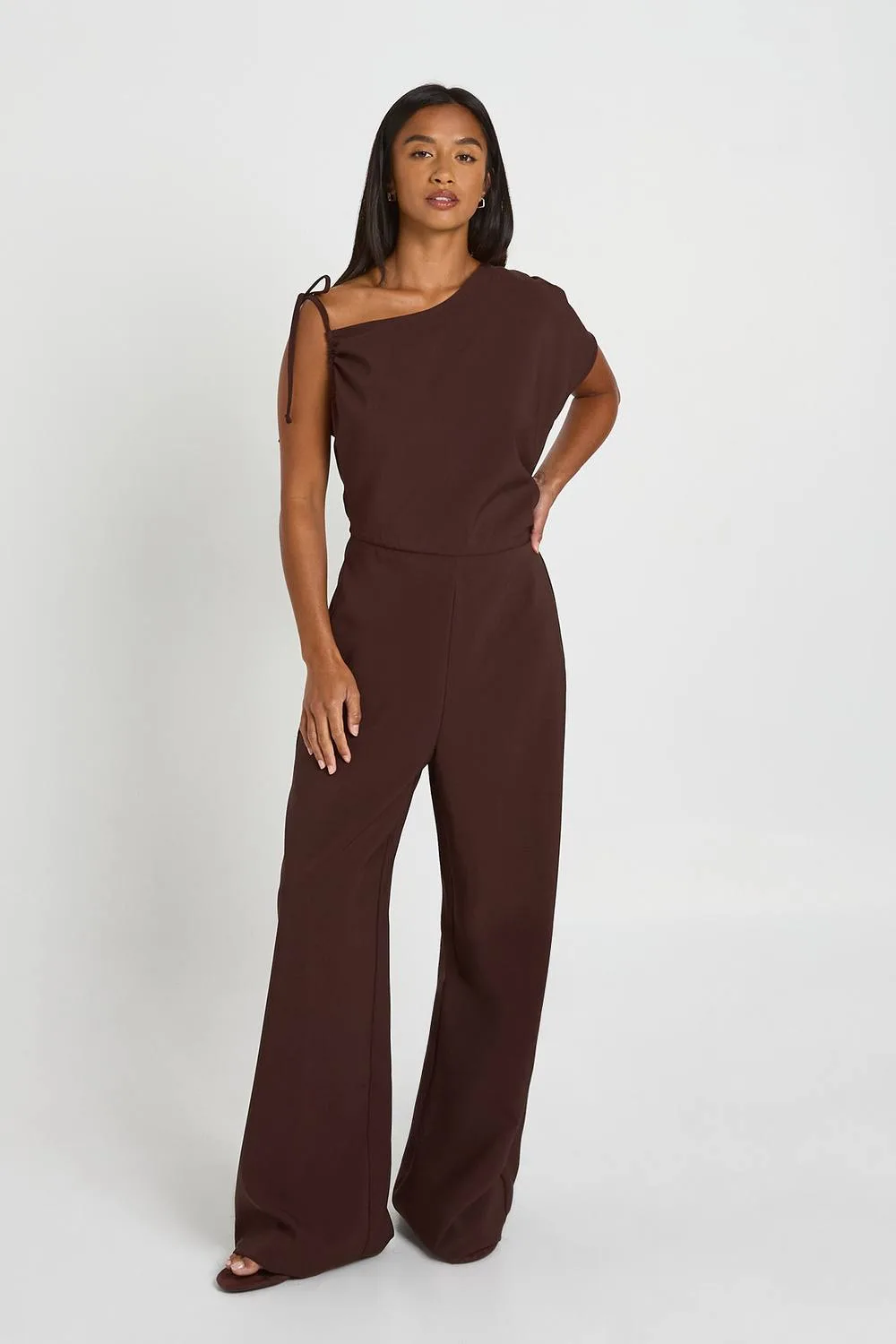 Asymmetric Ruched Wide Leg Jumpsuit