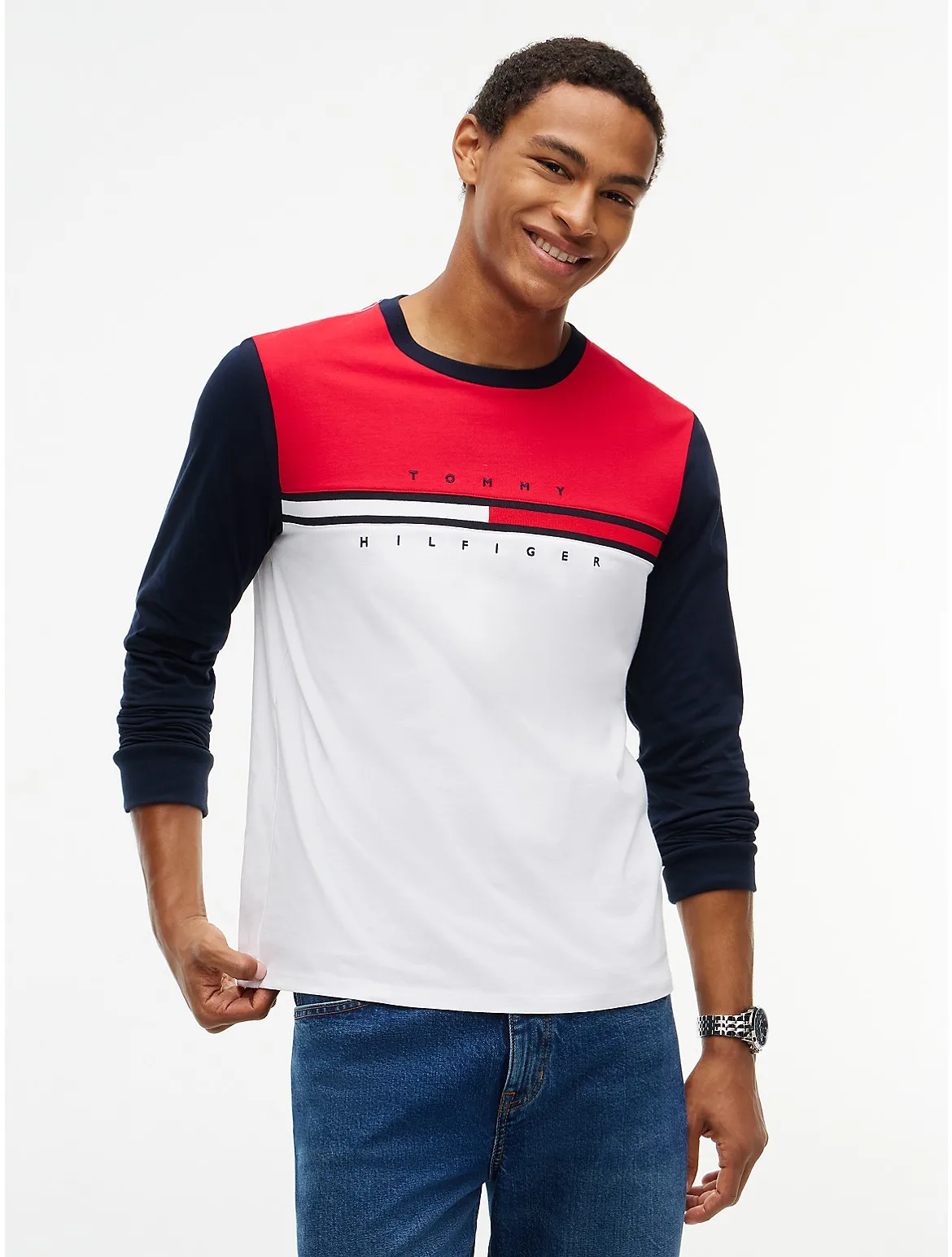 Long-Sleeve Tommy Logo Colorblock T-Shirt
