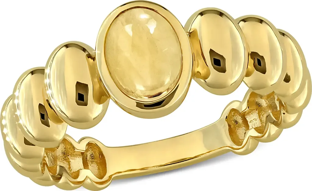Oval Beaded Ring Yellow Plated Silver by Julianna B.