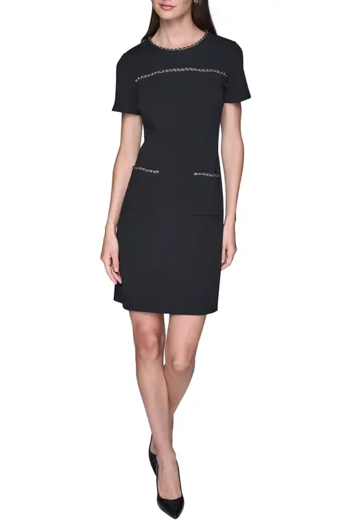 Chain Embellished Scuba Crepe Sheath Dress