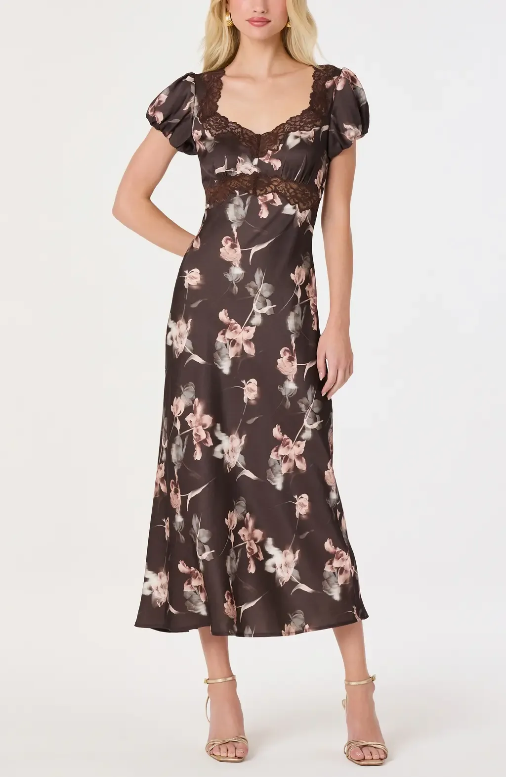 Almandina Floral Print Lace Trim Maxi Dress